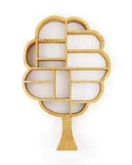 Empty Tree Wooden Shelf Isolated on White Background