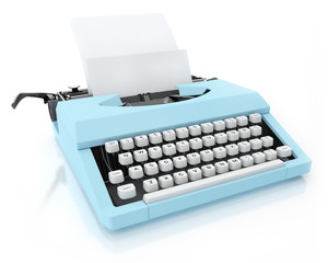 Typing Machine on White Background, Blank Paper, Render