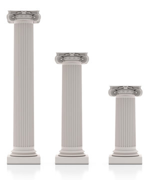 Greek Pillars three Size, Isolated on White Background