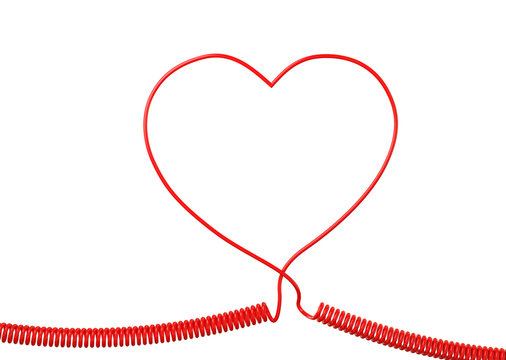 Red Phone Cable With Heart Shape Isolated