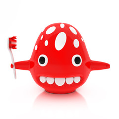 Red Creature with Toothbrush Isolated on White Background