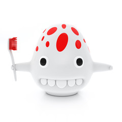 White Creature with Toothbrush Isolated on White Background