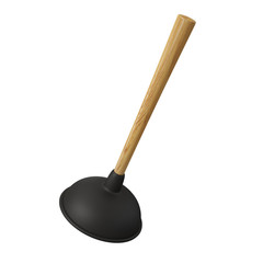 Toilet Plunger on White Background, Black Rubber