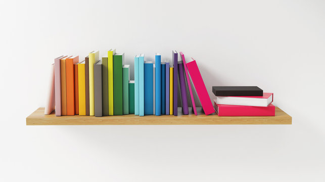 Shelf with Color Book on the White Wall, Concept, Render