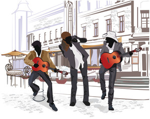 Obrazy na Plexi  Seria widoków na ulicę z muzykami