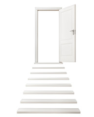 Open Door on the Top of Stairs Isolated on White Background