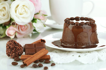Yummy chocolate cake close-up