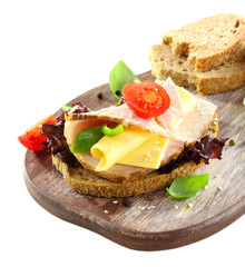 Delicious sandwiches with meet isolated on white