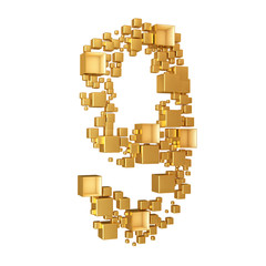 Number Nine Made of Golden Cubes Isolated on White Background