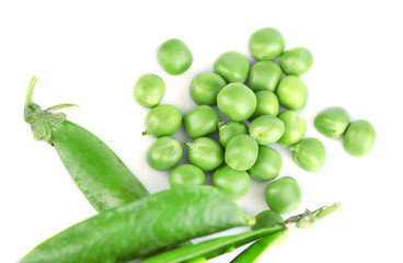 Fresh green peas isolated on white background