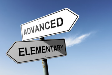 Advanced and Elementary directions. Opposite traffic sign.