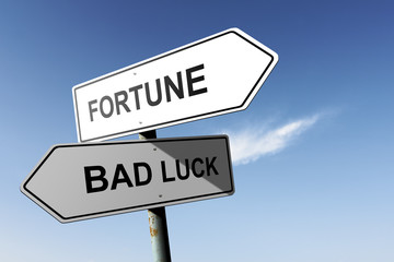 Fortune and Bad luck directions. Opposite traffic sign.