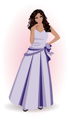 Beautiful woman in violet dress, vector illustration