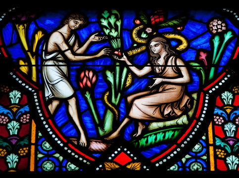 Adam And Eve In The Garden Of Eden - Stained Glass