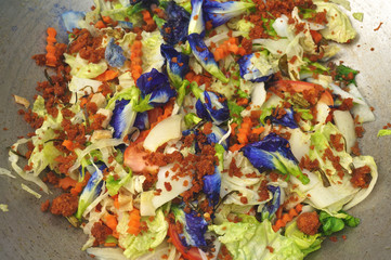 Vegetarian stir fry vegetables in iron pan