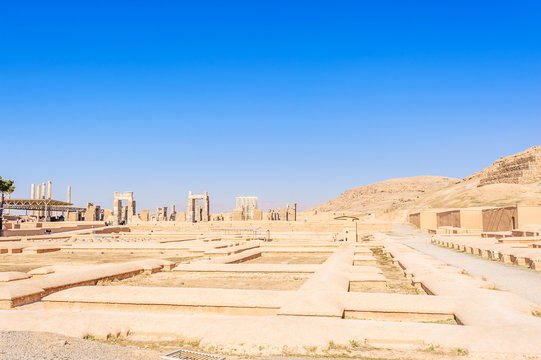 Ruins of the Xerxes palace in Persepolis, Fars Province, Iran.