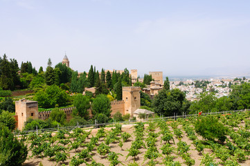 The Palacio de la Alhambra, view from the Generalife in Granada,