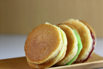 Thailand macaroon on bamboo dish.