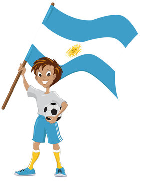 Happy soccer fan holds Argentina flag
