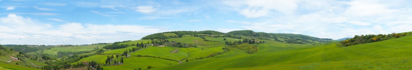Fototapeta na wymiar Beautiful panorama of Tuscany with twisting road and cypresses