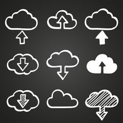 Hand draw doodle cloud shapes collection. Icons for computing