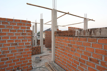 Wall brick of building construction house
