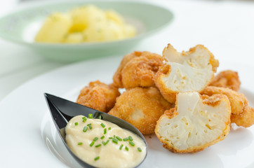 Fried cauliflower with homemade mayonnaise