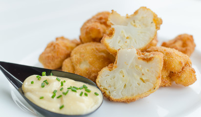 Fried cauliflower with homemade mayonnaise