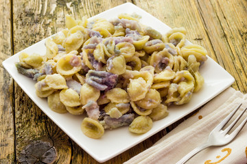 Orecchiette pasta with purple cauliflower