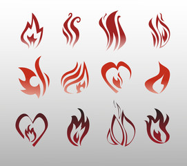 Icons vector flames, fire