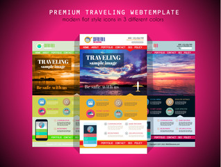 One page TRAVEL website flat UI design template