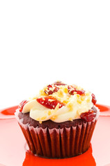 Red cupcake velvet isolated white background