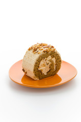 Roll coffee cake isolated on white background