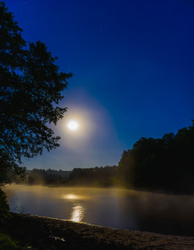 river at night with fog