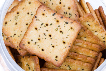 Vegetable crackers in plastic box