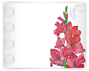 Greeting card with pink flower and ornament