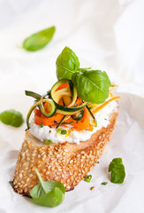 Zucchini,carrot and cheese bruschetta