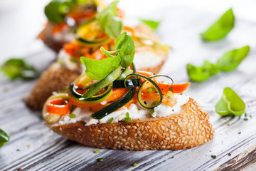 Zucchini,carrot and cheese bruschetta
