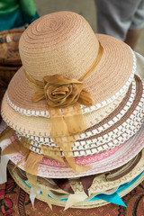 straw weave hats with ribbon
