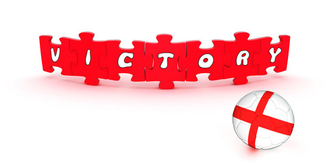 3d puzzle with word victory and ball with flag