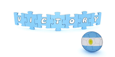 3d puzzle with word victory and ball with flag