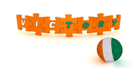 3d puzzle with word victory and ball with flag