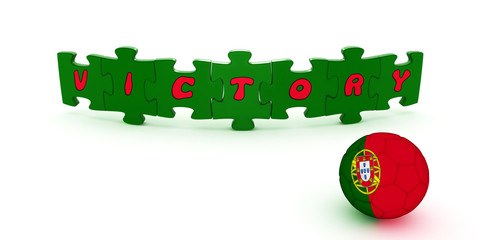 Obraz premium 3d puzzle with word victory and ball with flag