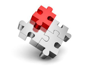 red different individual jigsaw puzzle. 3d render illustration