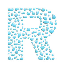 abstract letter r created with water drops