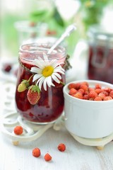 Just brewed jam made from wild strawberry and strawberry