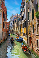 Venice Grand canal with gondolas, Italy in summer bright day