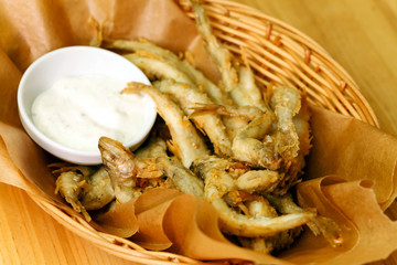 fried fish with beer