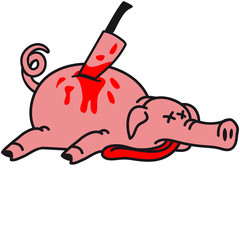 Totes mit Messer Erstochenes Schwein