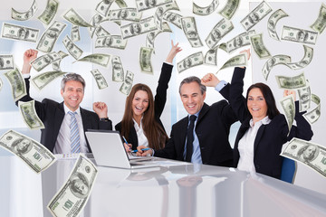 Business People With Money Rain In Conference Room